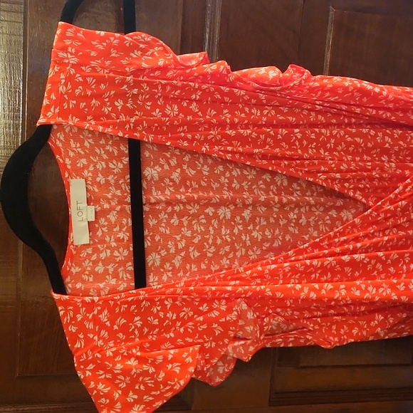 Loft Red and White Floral Wrap Midi Dress - Picture 2 of 2